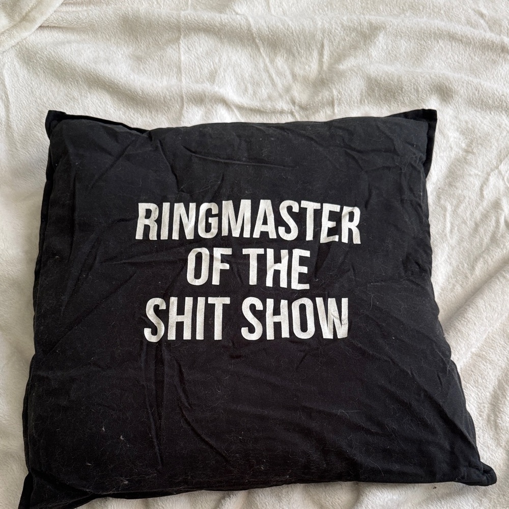 Black Throw Pillow with White Text